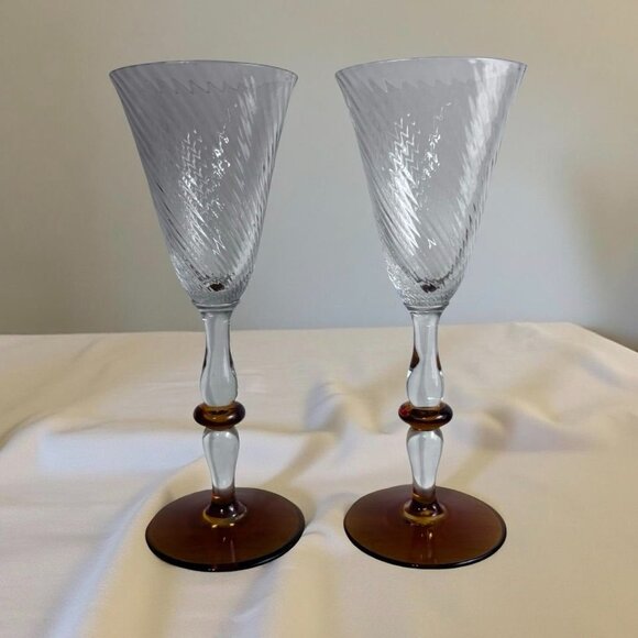 Vintage Tiffin Crystal and Amber Sherry or Small Wine Glasses Uranium Glow - Picture 1 of 13